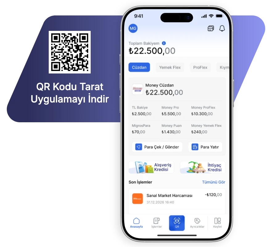 QR kodu tarat, Money uygulamasını indir